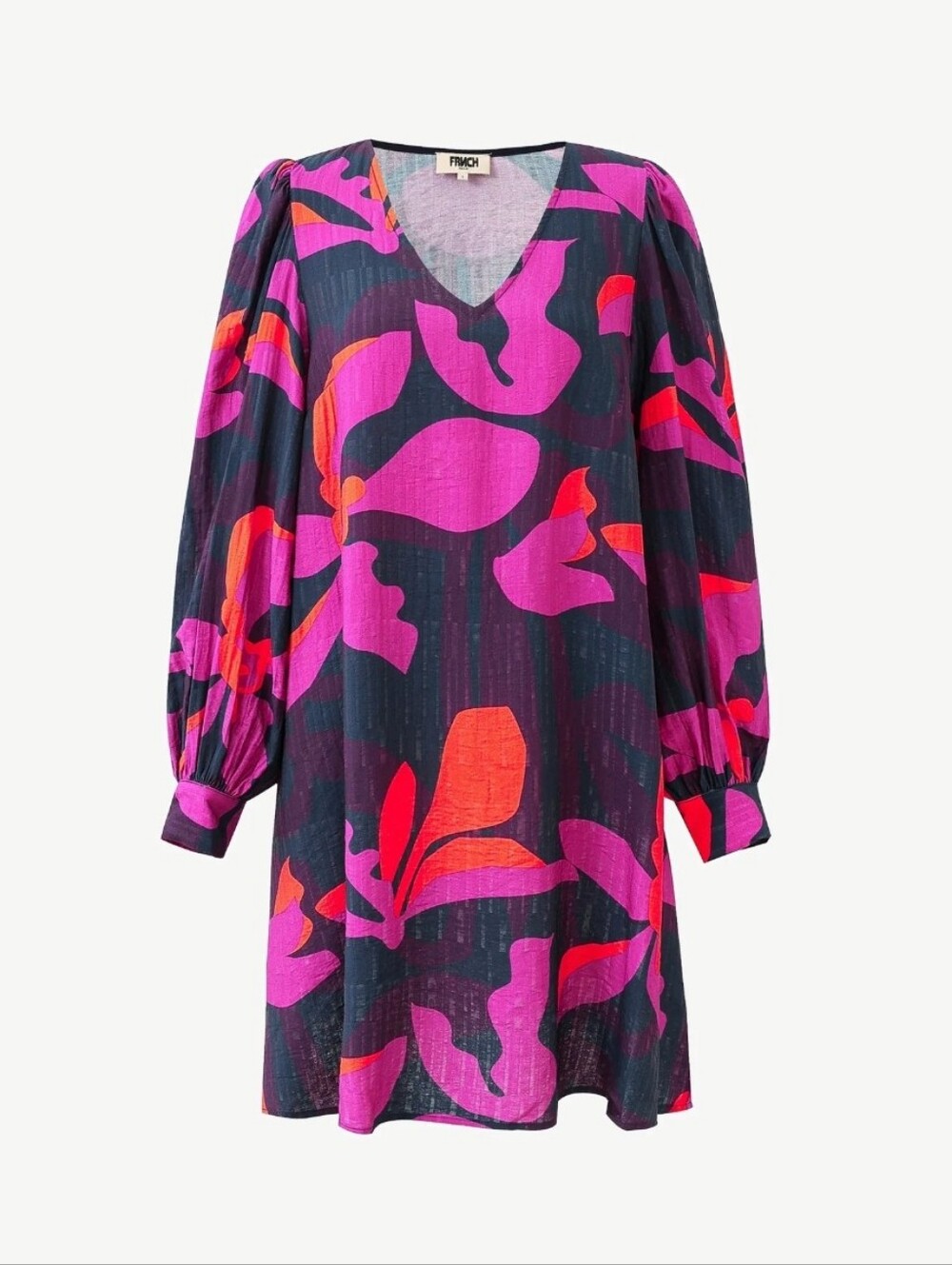 FRNCH Paris Callie Geo Floral Mini Dress Pink Orange Abstract Long Sleeve Sz S